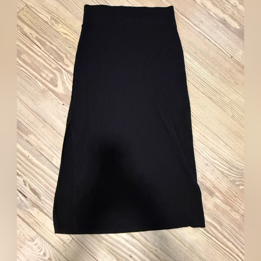 Free People Golden Hour Black Ribbed Sweater Midi Skirt with Side Slit - Picture 3 of 12